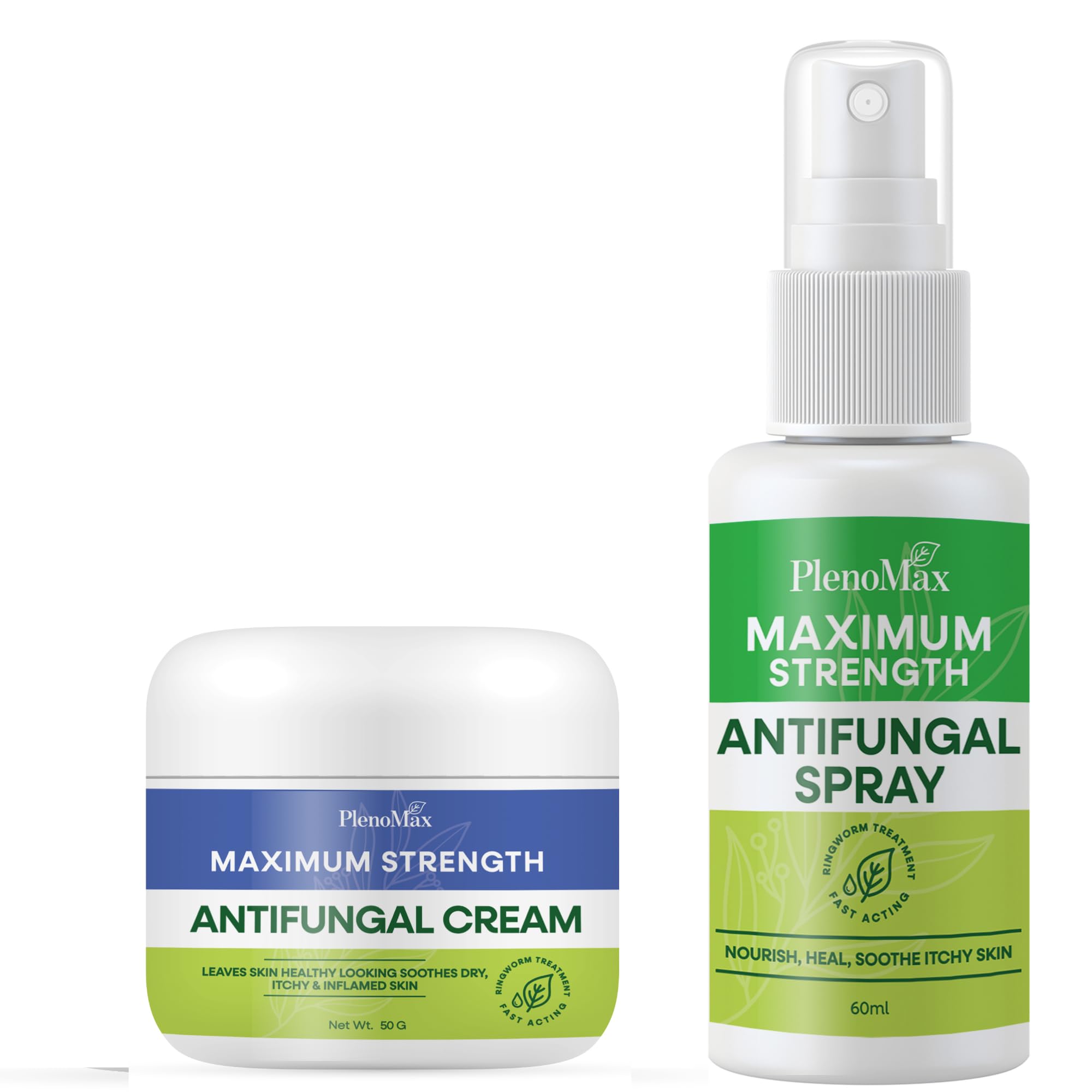 PLENO ringworm spray 50ml bottle for quick itching relief.