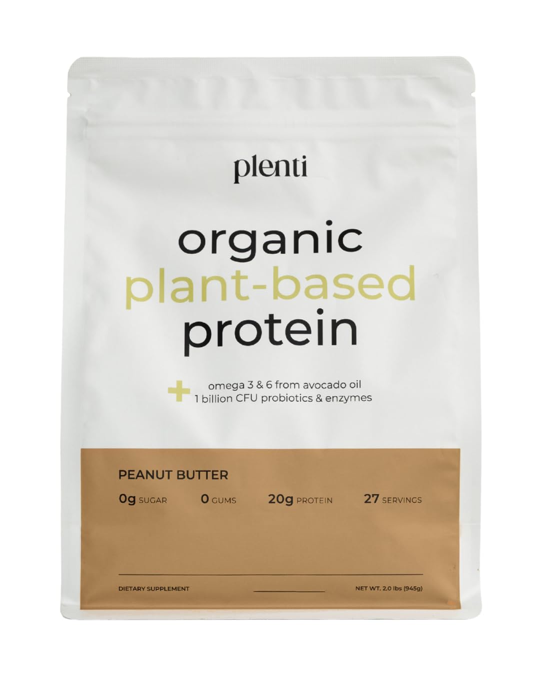 Plenti Peanut Butter Protein Powder jar shows creamy, clean nutrition for daily meals.