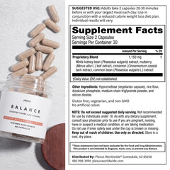 Plexus Balance capsules beside a prepared meal for convenient use