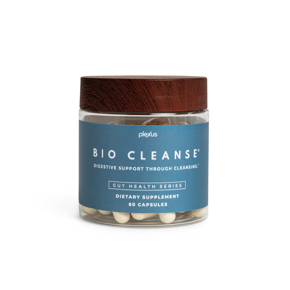 Plexus Bio Cleanse 60 ct bottle front showing the product label and daily gut support.