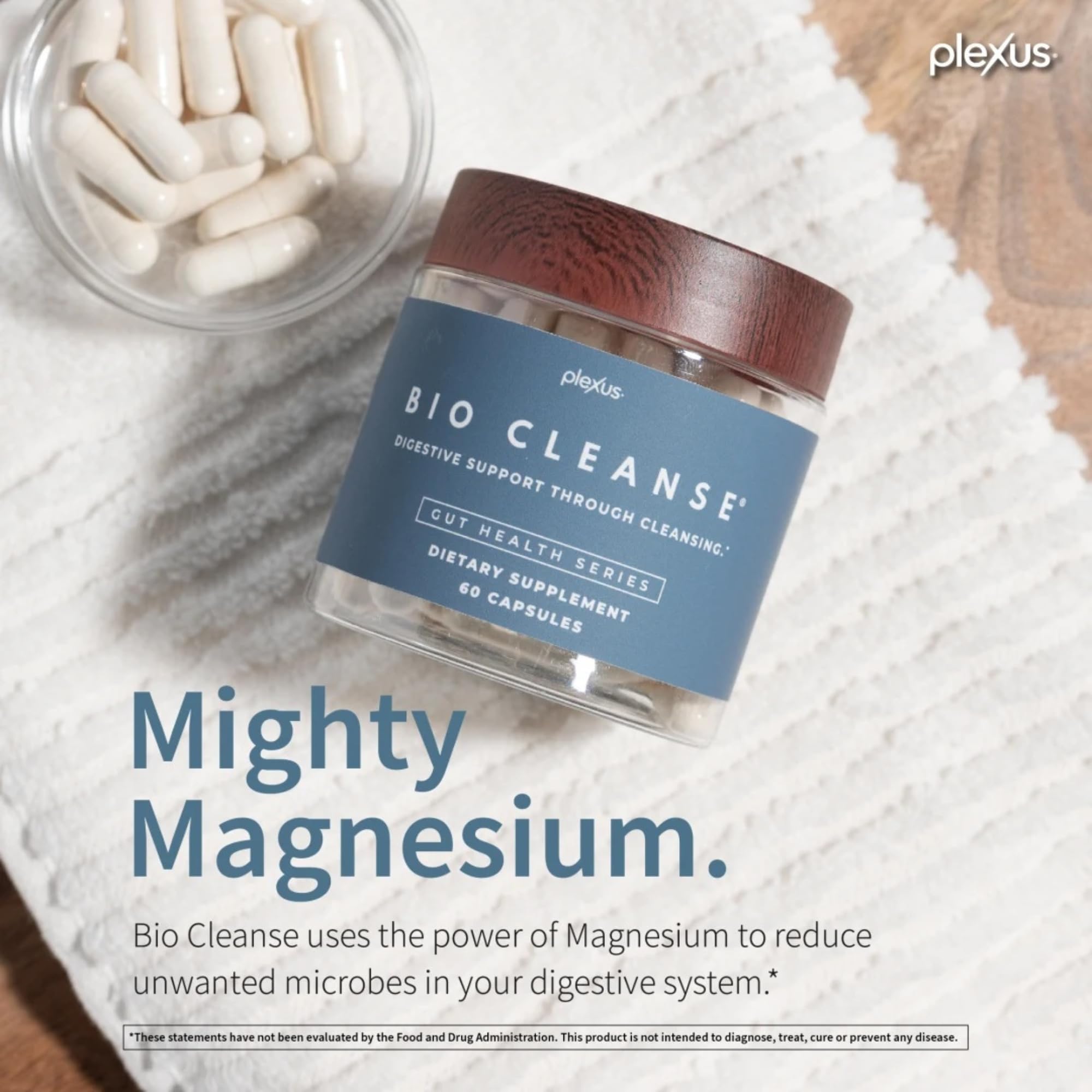 Plexus Bio Cleanse capsules close-up highlighting easy daily use.