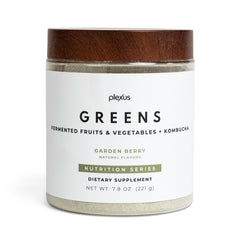 Plexus Greens bottle pour showing convenient daily greens for a fresh, healthy routine.