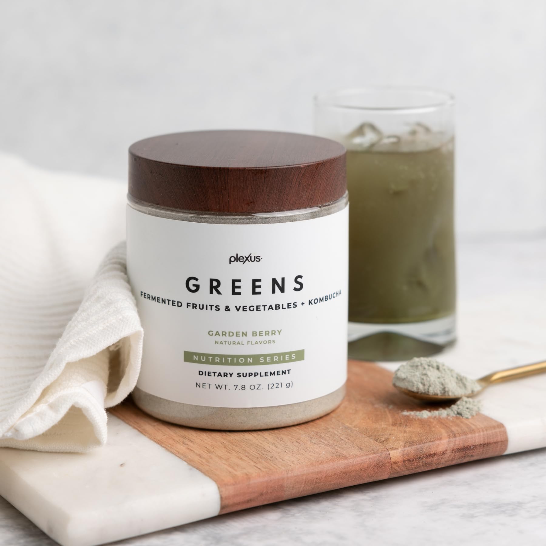 Plexus Greens powder dispense for quick mix into drinks and meals.