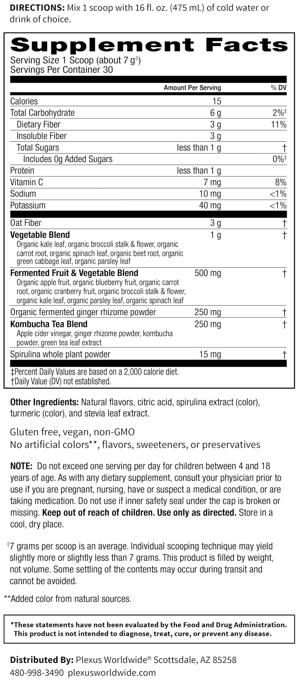 Plexus Greens tub with scoop illustrating easy greens addition to your day.