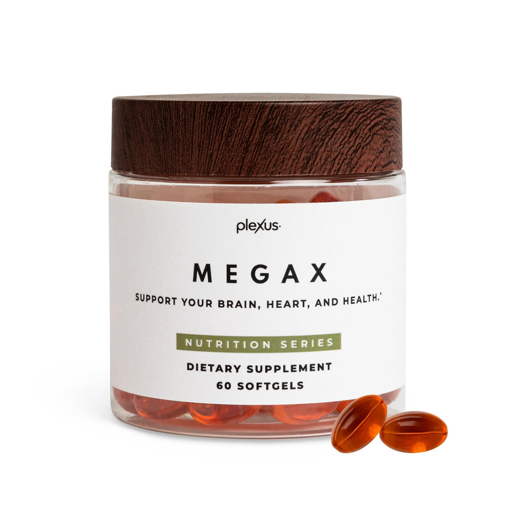 Plexus MegaX soft gels ready for daily heart and brain support.