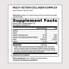 Plexus Multi-Action Collagen Complex ingredients close-up highlighting biotin, ceramides, antioxidants.