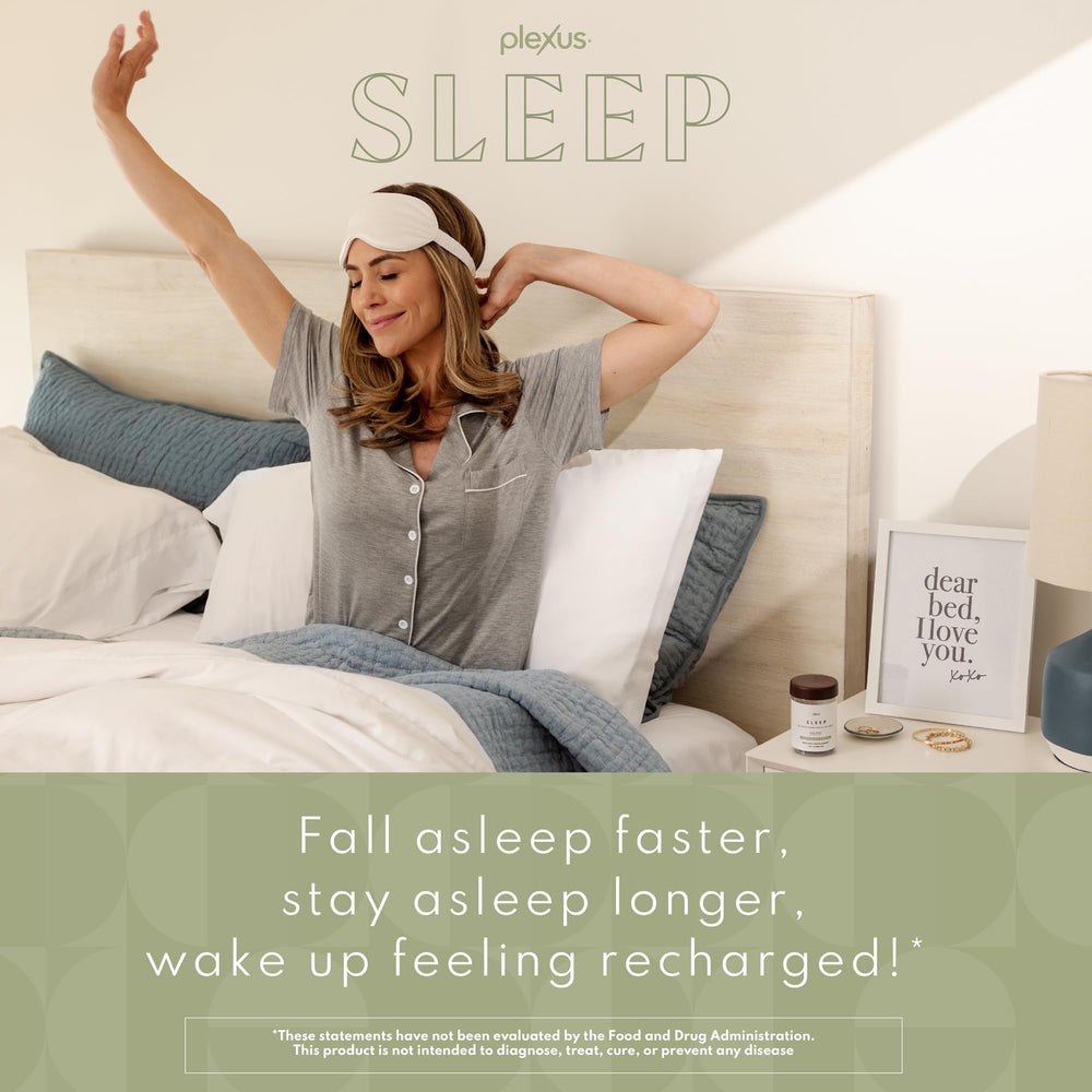 Plexus Sleep bottle side view in a serene bedroom