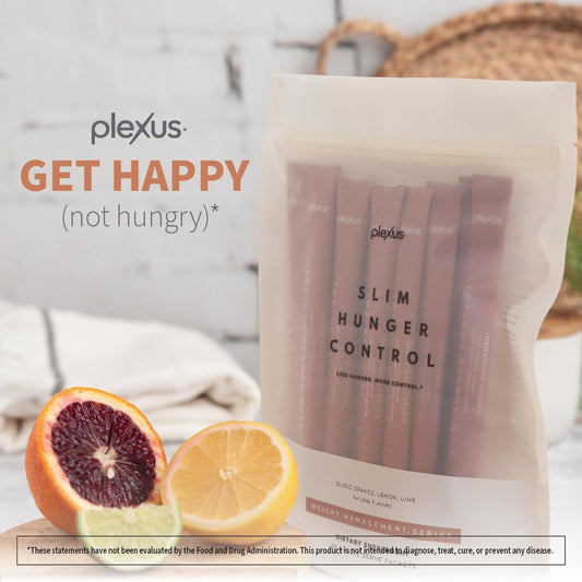Glass of water with Plexus Slim Hunger Control, highlighting quick on-the-go glucose support.