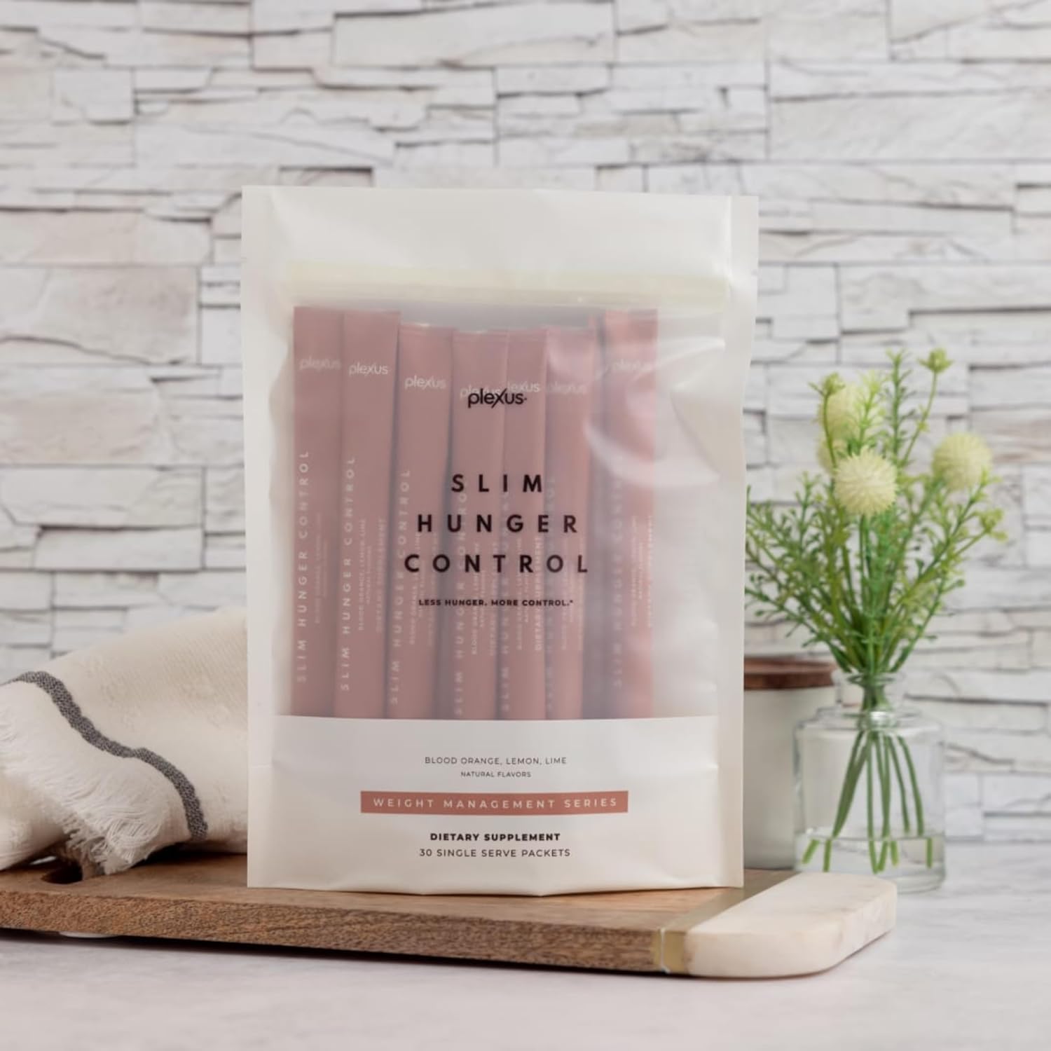 Plexus Slim Hunger Control packaging highlighting natural colors from plant sources.