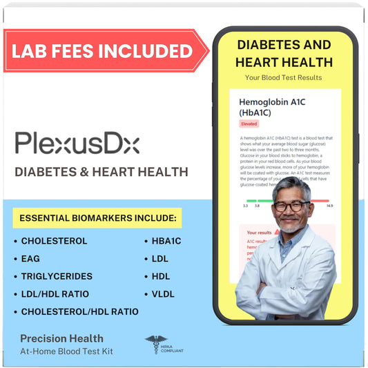 PlexusDX A1C home test kit box open for at-home screening.