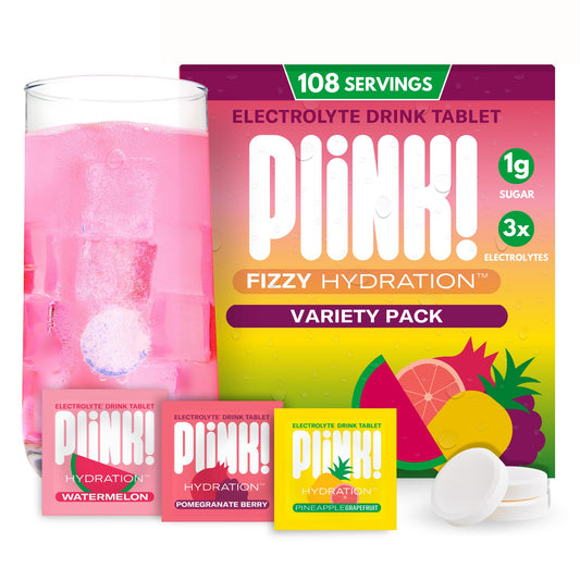 Plink fizzy electrolyte dissolving in water for quick on-the-go hydration