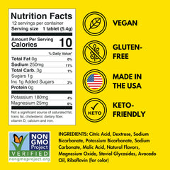 Plink Fizzy Electrolyte Tablets nutrition panel highlights low sugar and calories.