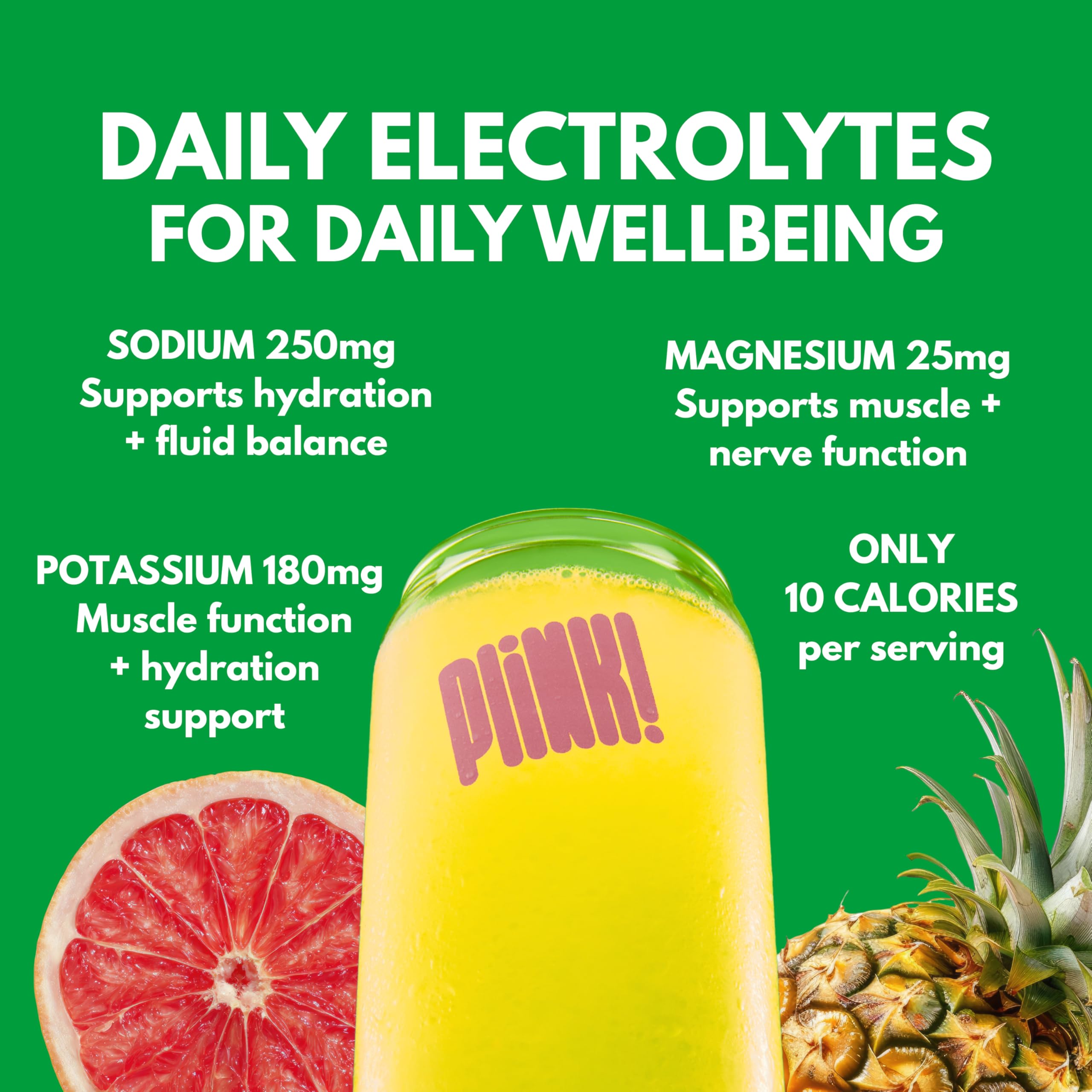 Plink fizzy electrolyte tablets pineapple grapefruit in water for bright flavor and balanced hydration.