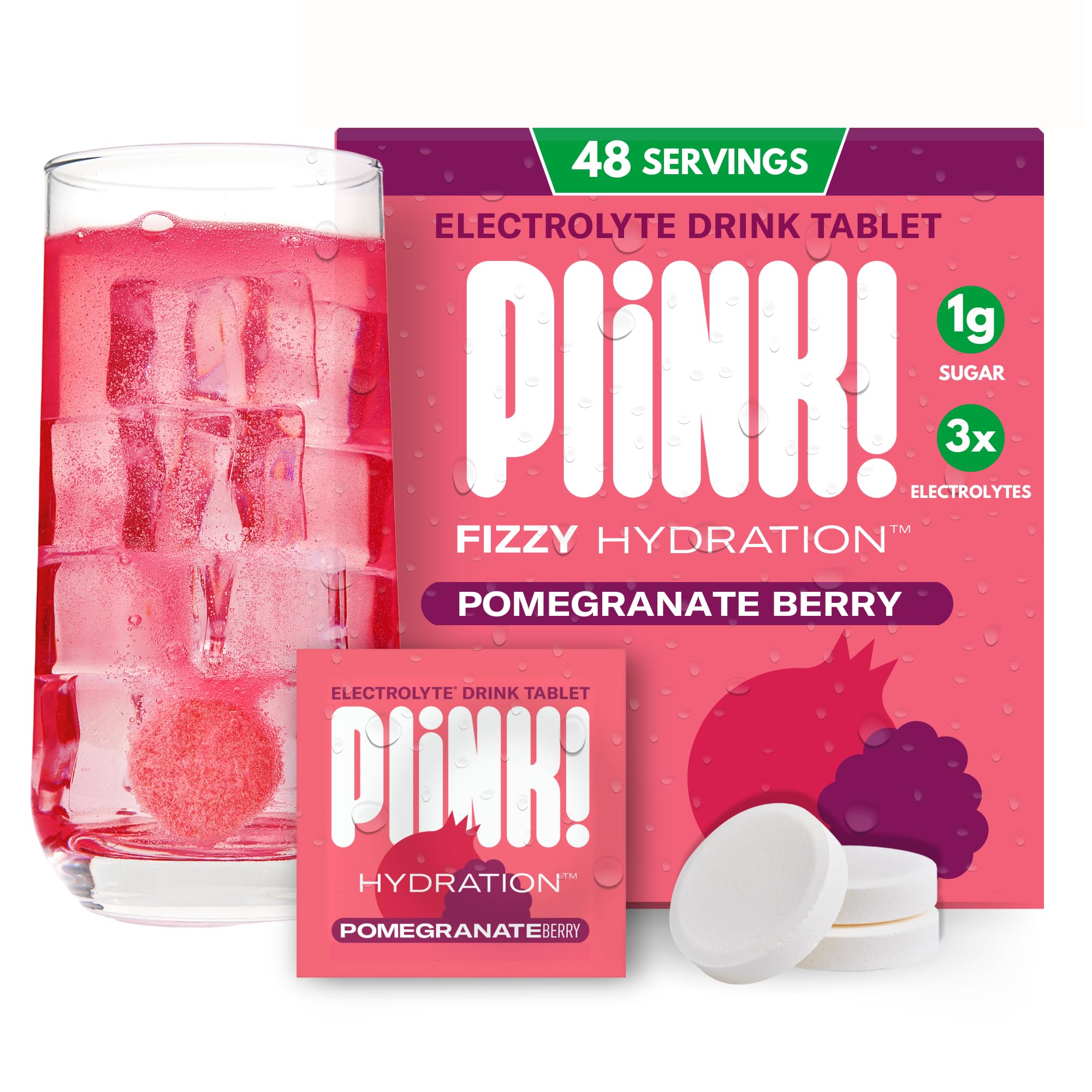 Plink Pomegranate Berry front-pack for daily hydration.
