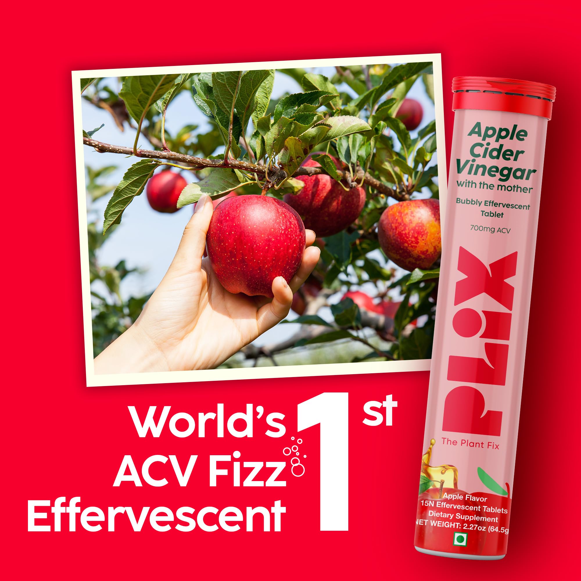 Himalayan ACV taste close-up on PLIX tablets packaging.