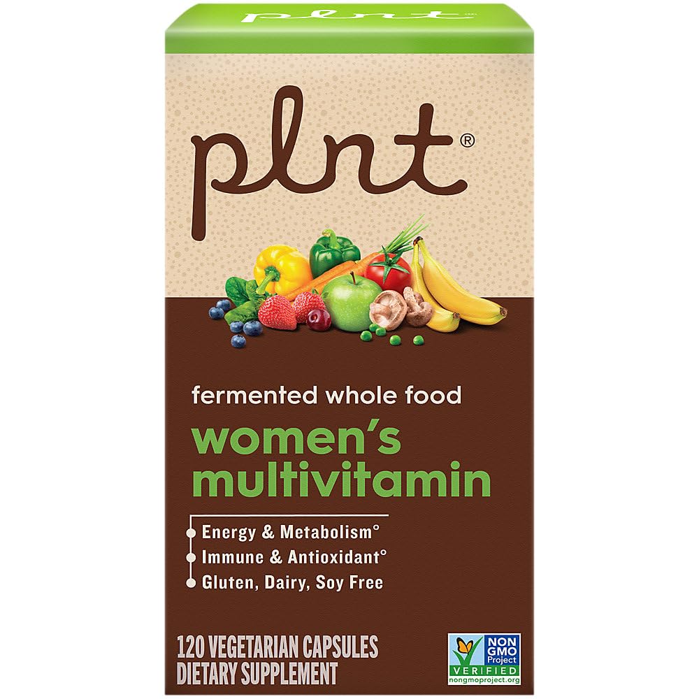 Clean packaging of plnt WomenatMs multivitamin with non-GMO philosophy