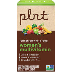 Clean packaging of plnt WomenatMs multivitamin with non-GMO philosophy