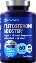 PLOOF Nutra Testosterone Booster bottle pour shows daily energy support for workouts.