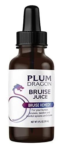 Plum Dragon Dit Da Jow bruise juice in amber jar with dropper for easy topical use.