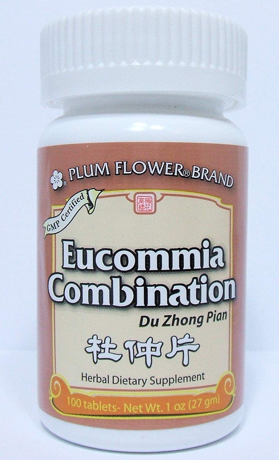Plum Flower Du Zhong Pian tablets packaging; supports knee comfort and lower back wellness.