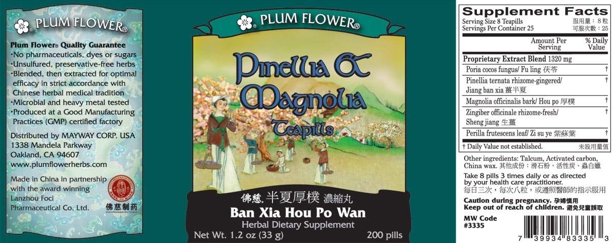 Close-up of Plum Flower teapills label detailing traditional formula