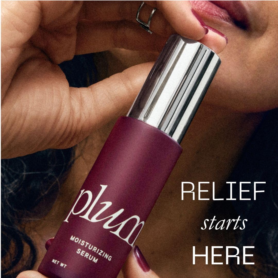 PLUM Vagiceuticals serum texture closeup highlights smooth hydration upon application