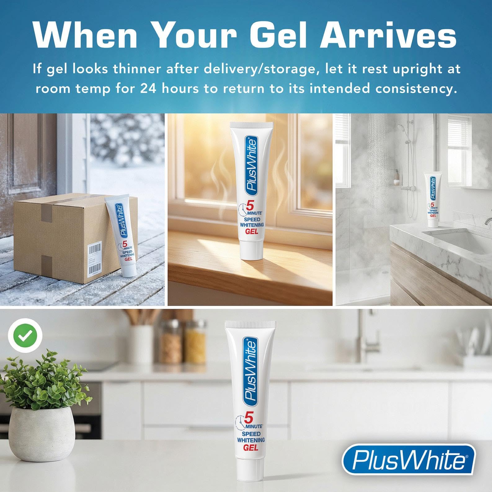 Plus White Speed Whitening Gel being applied with a toothbrush for easy home use.