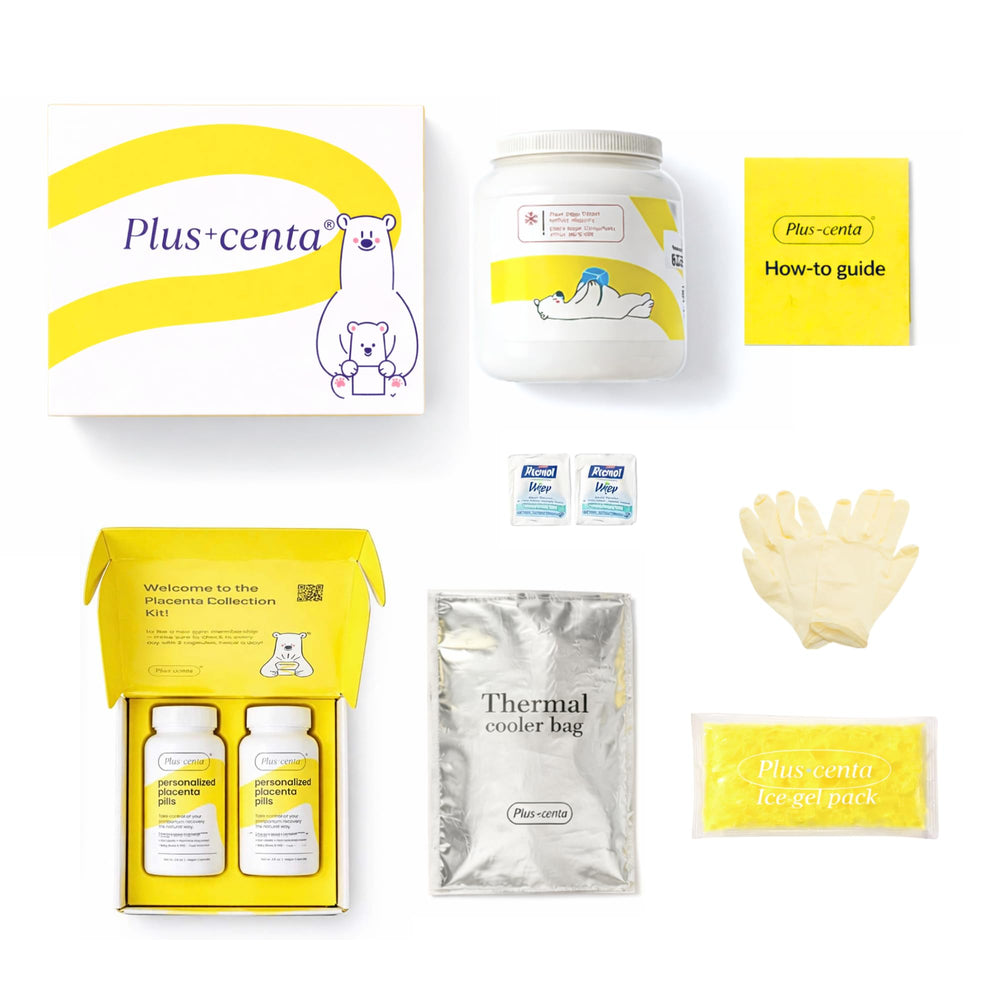 Plus+centa placenta encapsulation kit guides safe collection for postpartum planning.