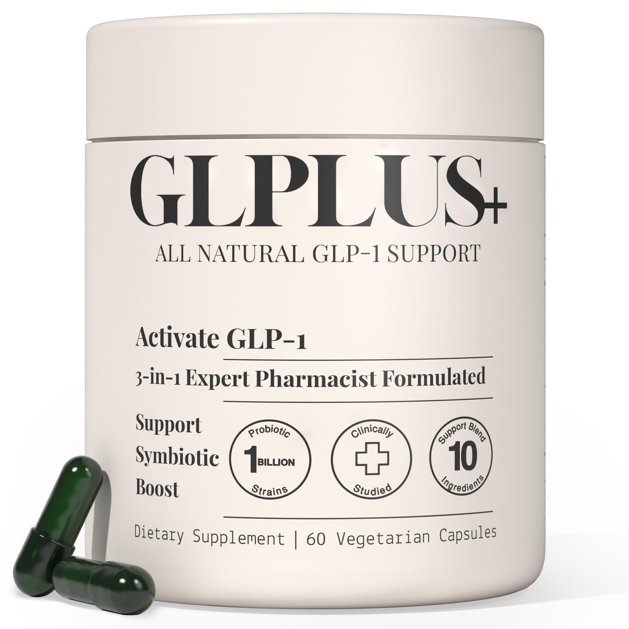 Plus+Ultra GLP-1 bottle front with label and logo for easy recognition.
