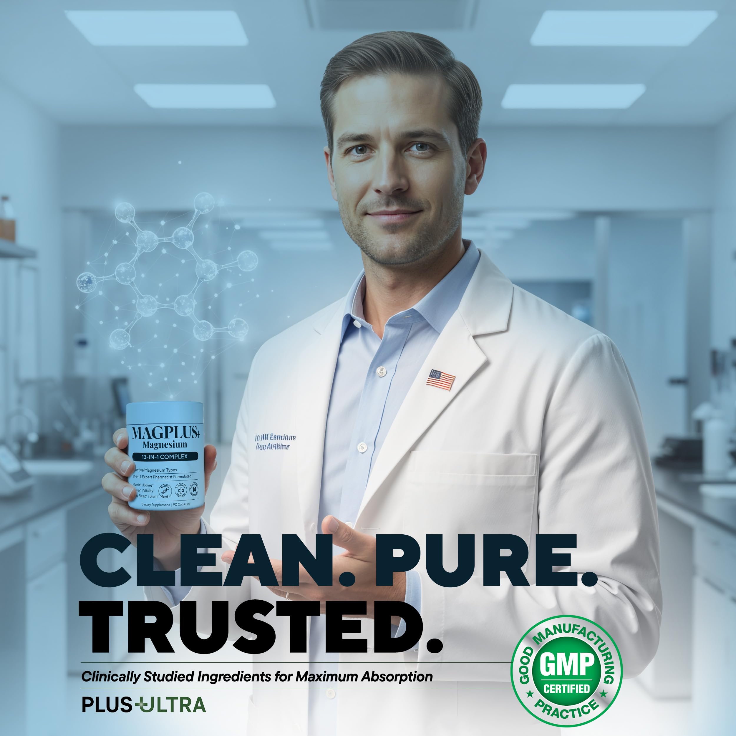 Plus+Ultra MAGPLUS+ vegan verified bottle emphasizes plant-based magnesium.
