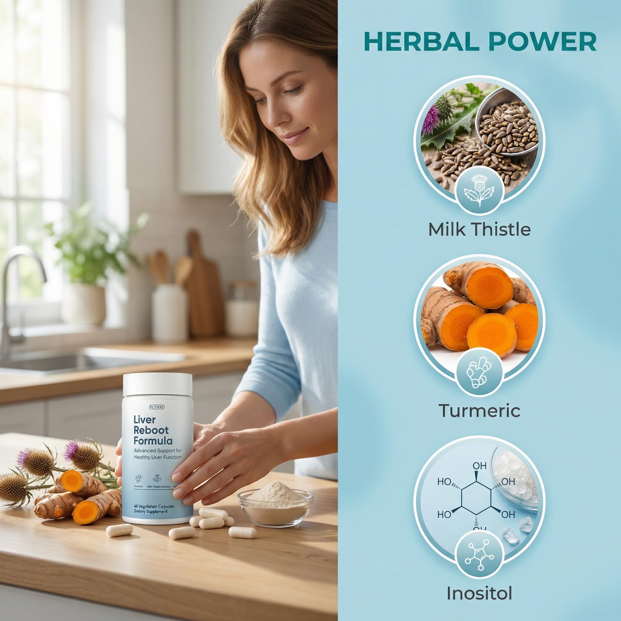 PLYNXE Liver Support turmeric and milk thistle iconography on label.