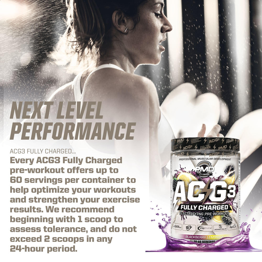 PMD ACG3 energy and focus visuals suggest enhanced concentration during workouts.