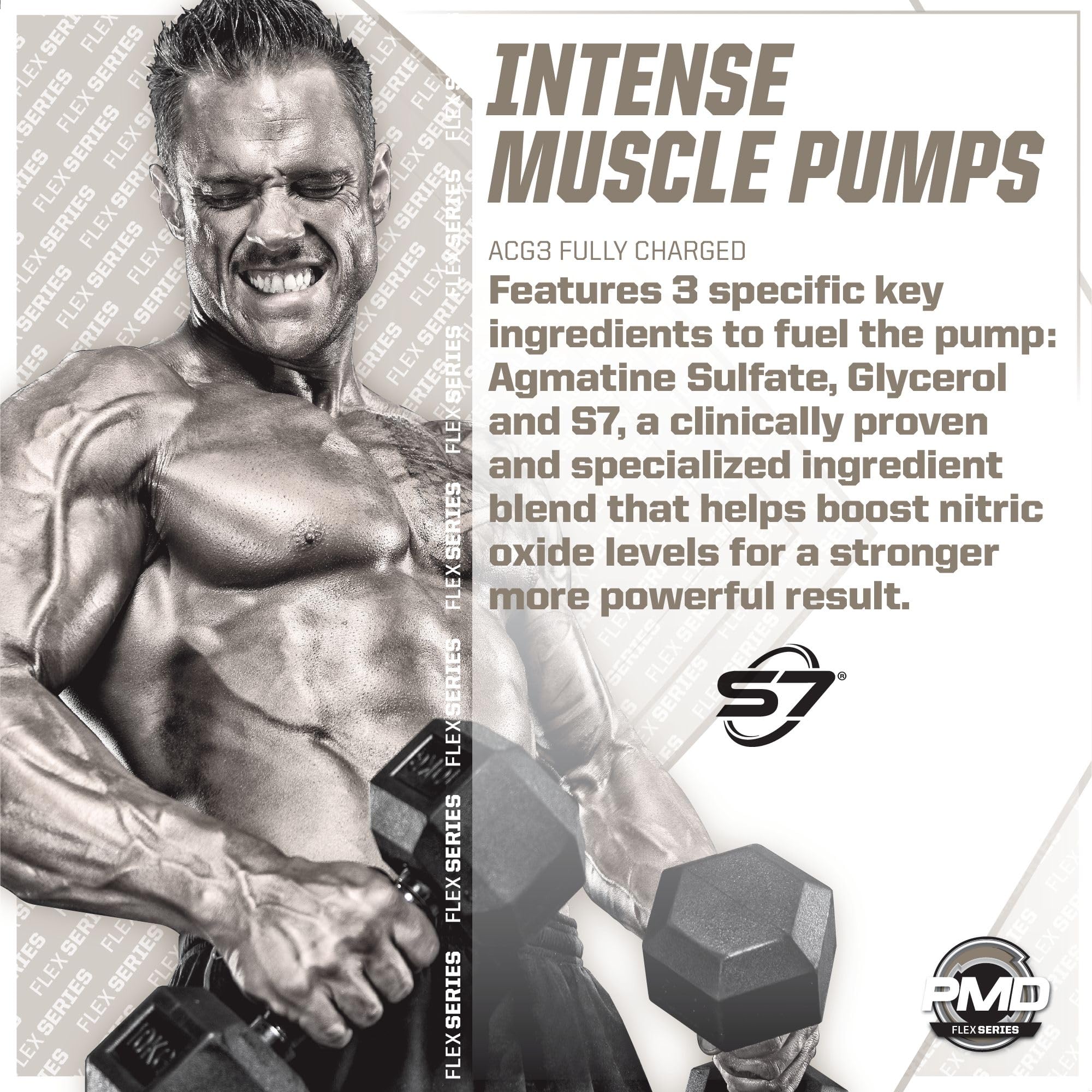 PMD ACG3 ingredients panel showcasing creatine and endurance boosters.
