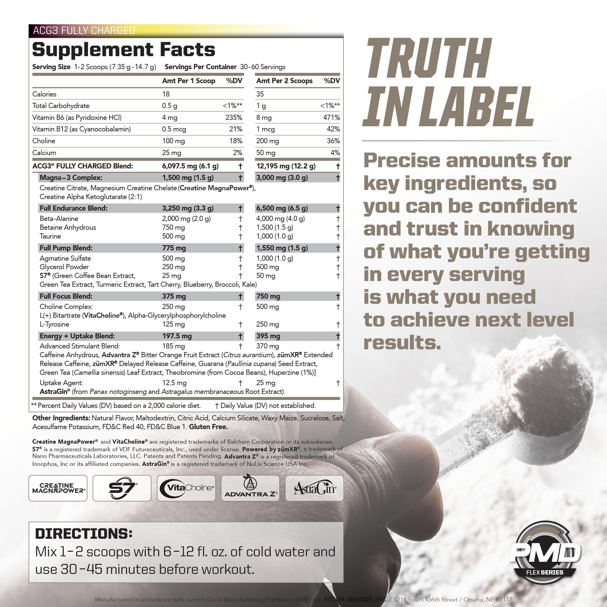 PMD ACG3 serving scoop enables precise, convenient pre-workout dosing.