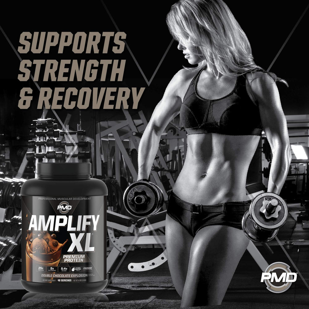 PMD Amplify XL close up BCAA and glutamine for muscle support.