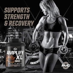 PMD Amplify XL close up BCAA and glutamine for muscle support.