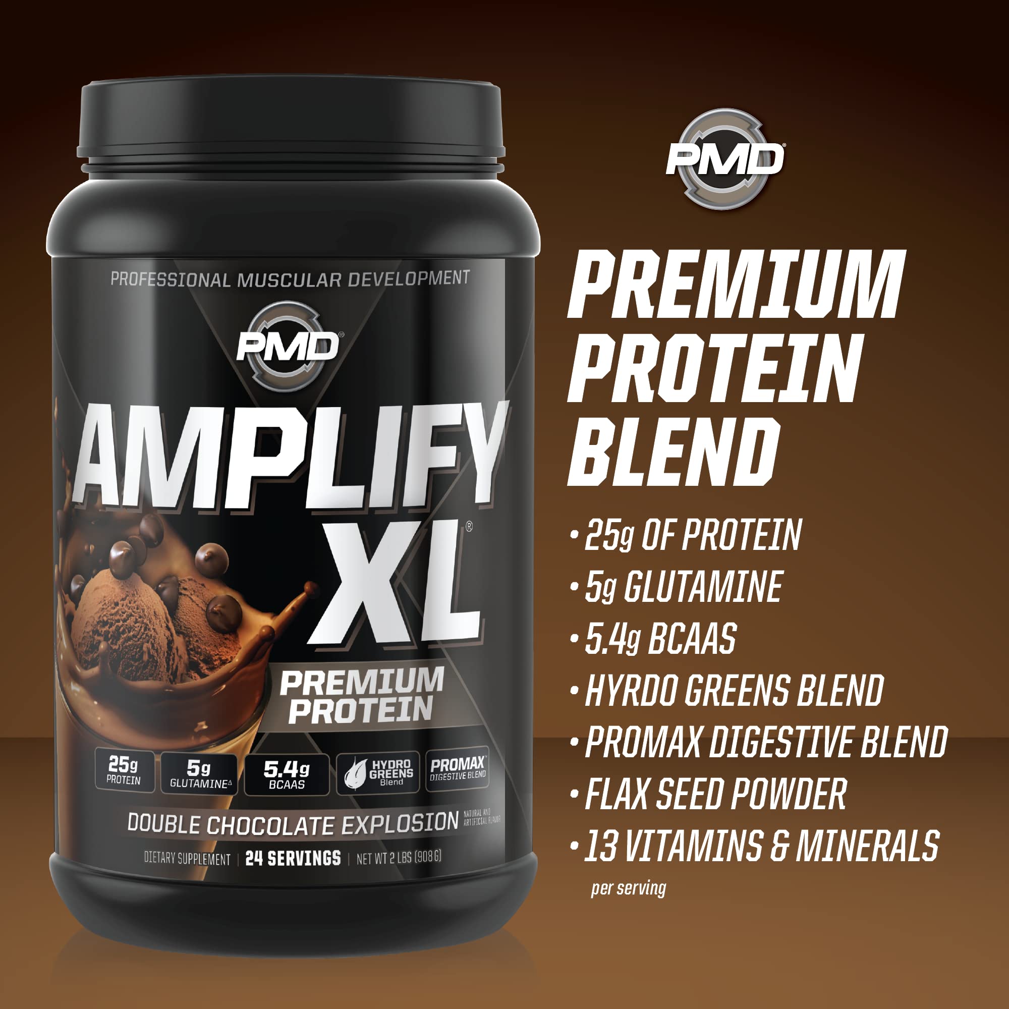 PMD Amplify XL hydro greens blend bottle, vibrant greens blend presented.