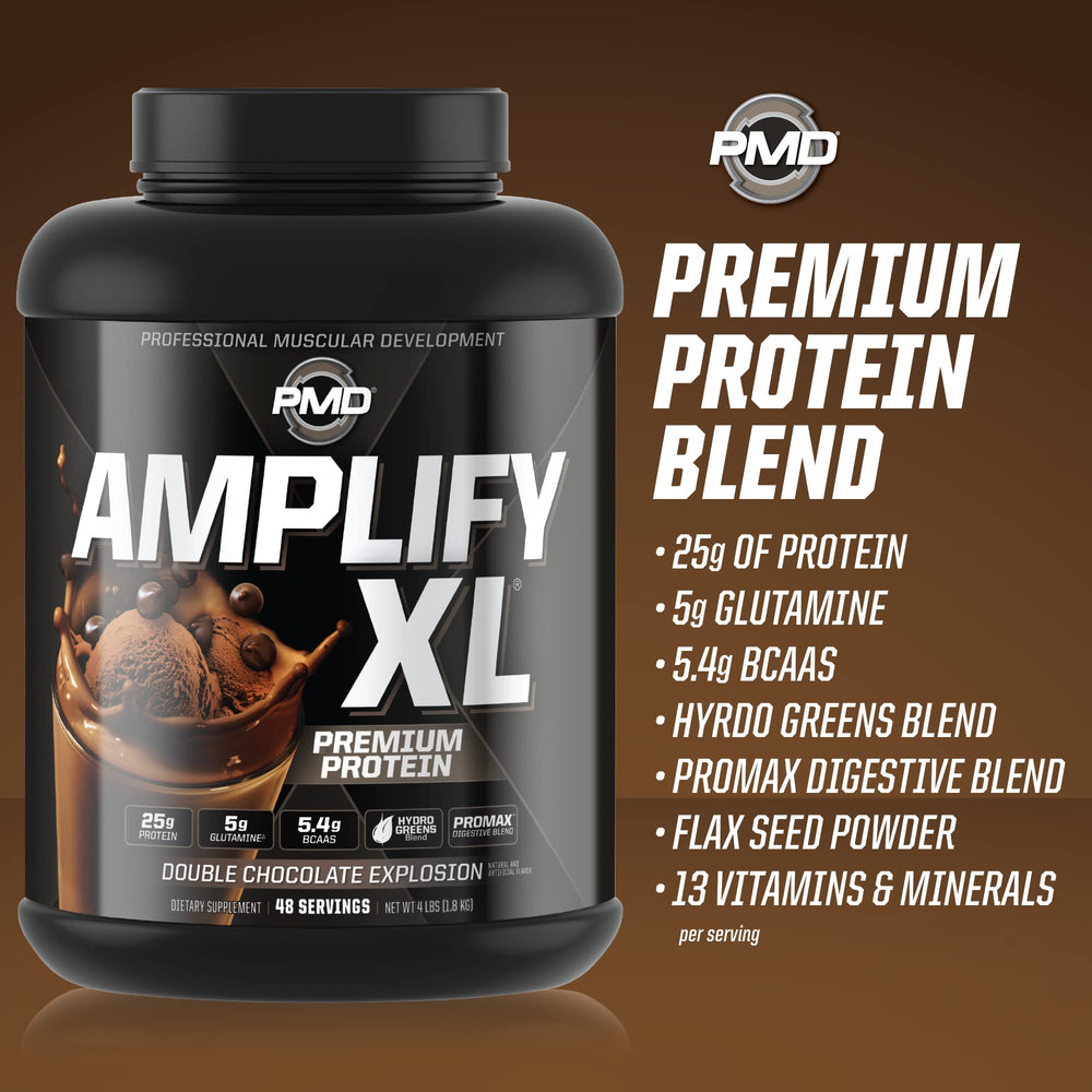 PMD Amplify XL hydro greens blend emphasizes comprehensive daily nutrition.
