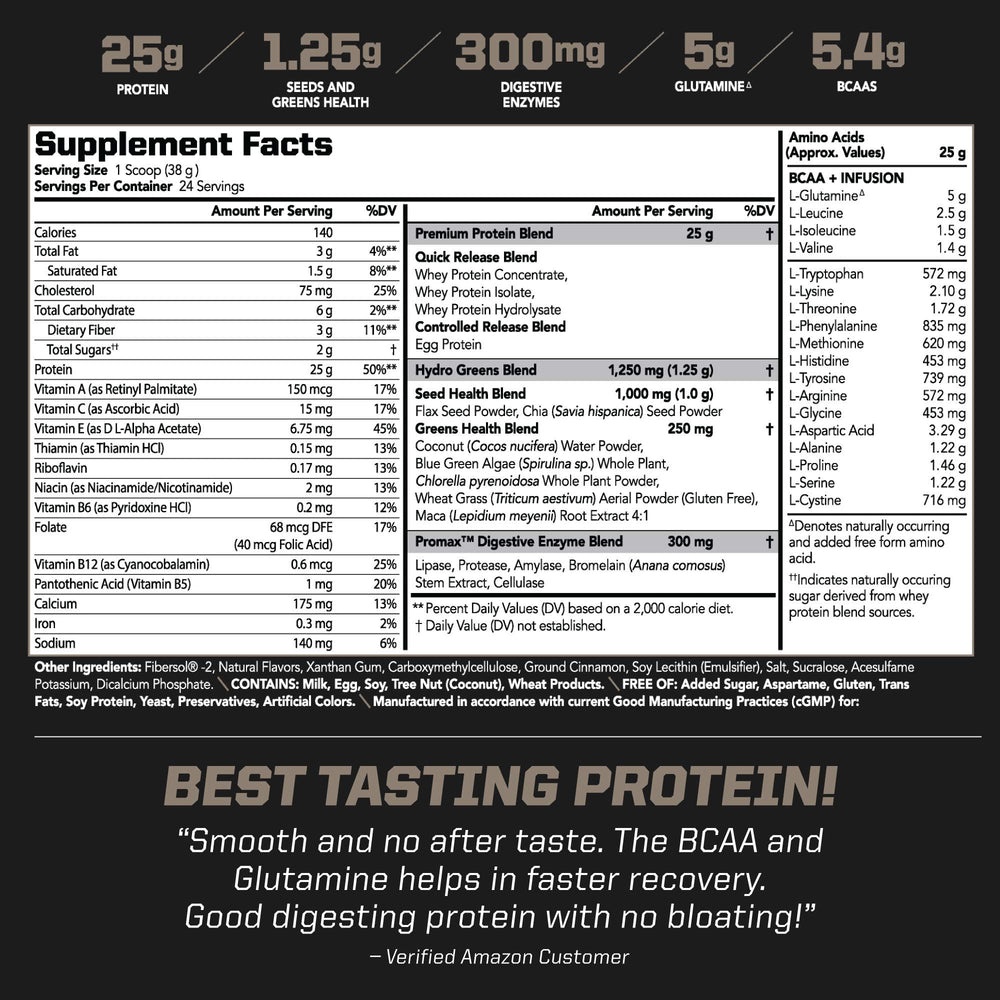 PMD Amplify XL being poured into a glass for a smooth Cinnamon Toast shake.