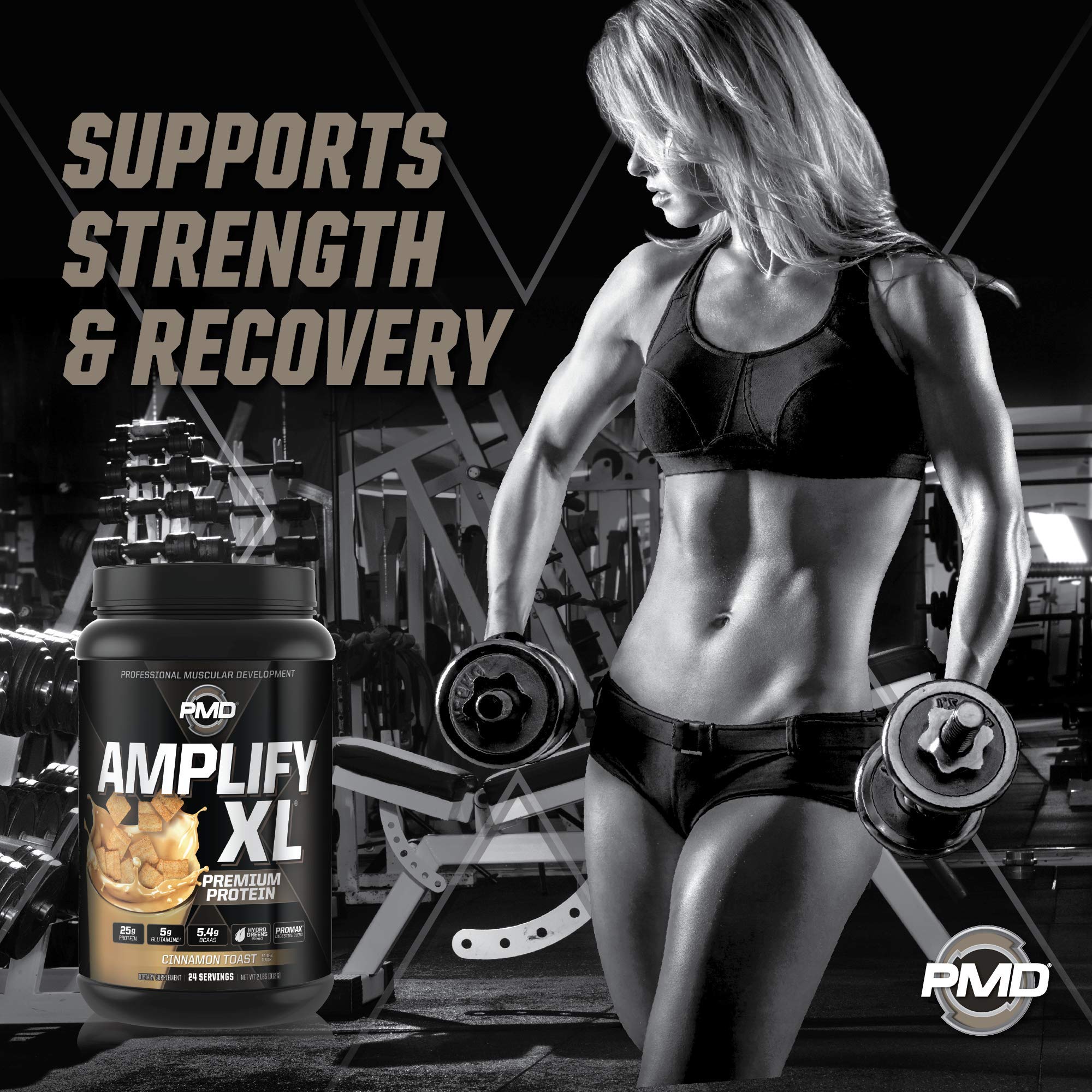PMD Amplify XL scoop beside shaker bottle for quick post-workout fueling.