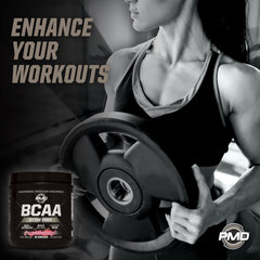 PMD BCAA Stim-Free closeup label highlights clean ingredients and flavor clarity.