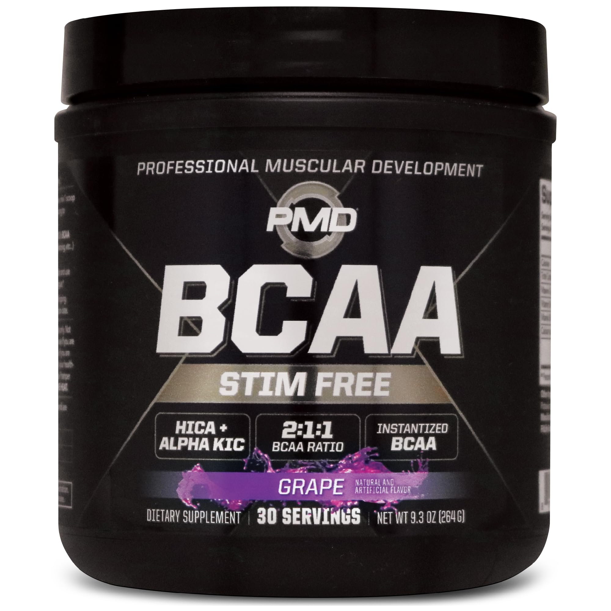 PMD BCAA grape tub shown for easy mixing and recovery support.
