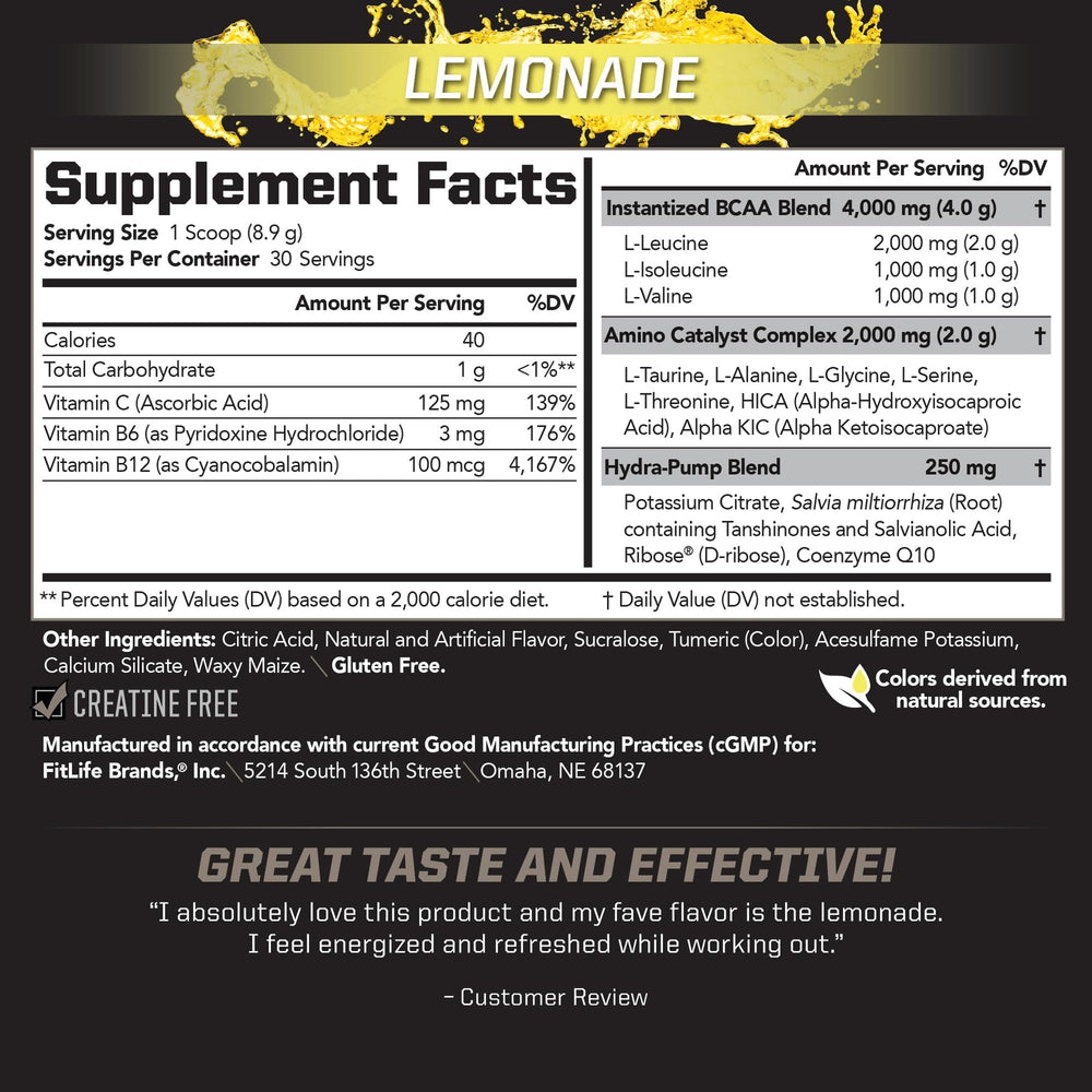 PMD BCAA Stim-Free Lemonade powder scoop showing precise serving