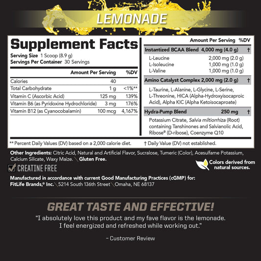 PMD BCAA Stim-Free Lemonade powder scoop showing precise serving