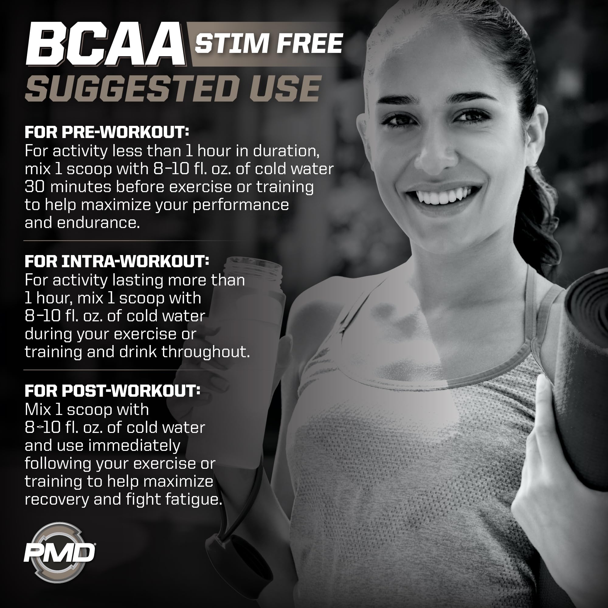 PMD BCAA Stim-Free Lemonade shaker bottle ready for intra-workout hydration