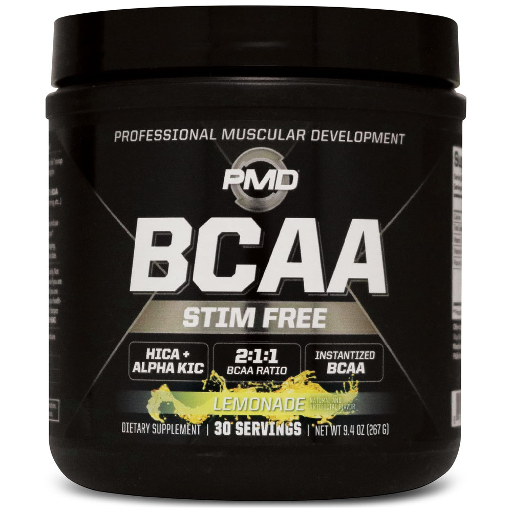 PMD BCAA Stim-Free Lemonade tub ready for quick mix and energy