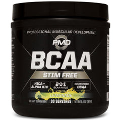 PMD BCAA Stim-Free Lemonade tub ready for quick mix and energy