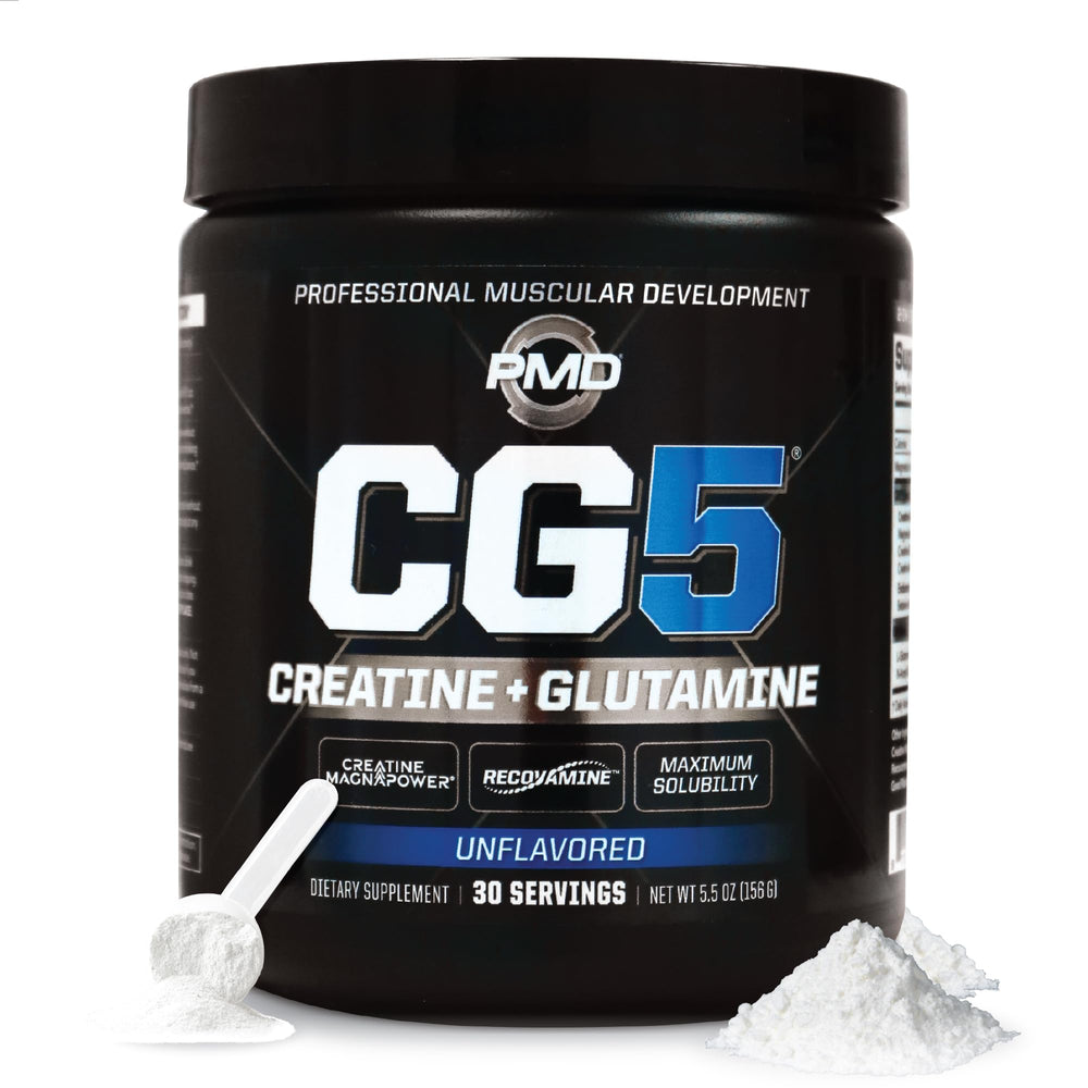 PMD CG5 bottle front view showing unflavored formula for pre and post workout use