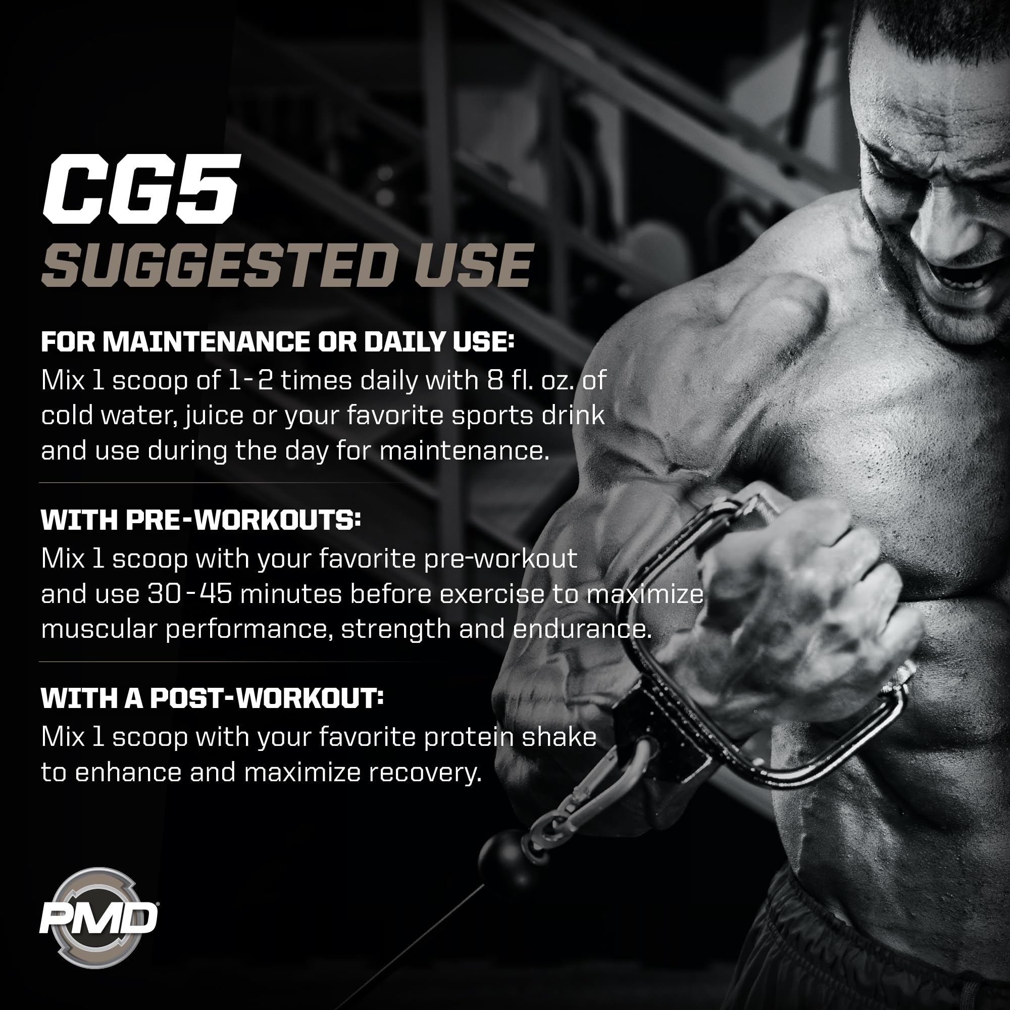 PMD CG5 bottle side angle highlighting MagnaPower creatine for stability