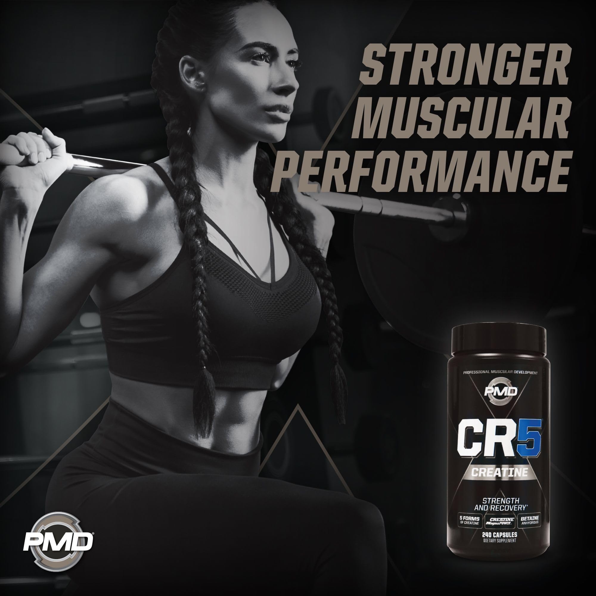 PMD CR5 betaine anhydrous visual highlights endurance and power potential.